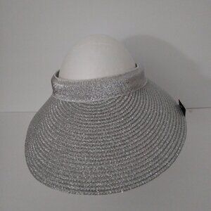 Silver Women's Sun Visor Hat - Sparkle Straw Visor